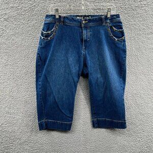 Quiz Womens Crop Pants‎ 14 Blue Denim Distressed Mid Rise Zip Front Stretch